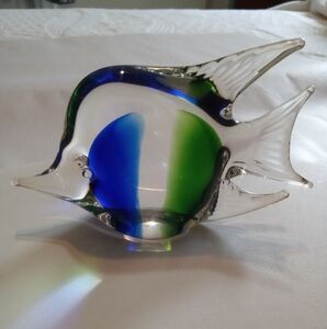 Art Glass Decorative Fish‎ Paperweight Figurine Green Blue And Clear 5"x3.5"